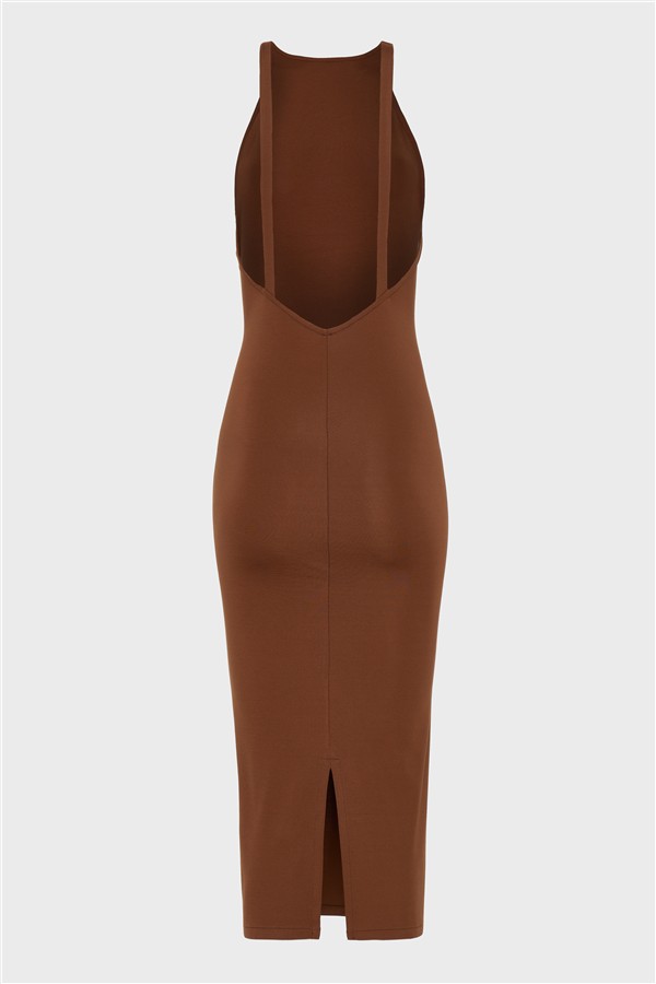 NR KNITTED MIDI DRESS BROWN