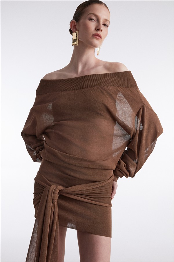 NR KNITTED MINI DRESS BROWN