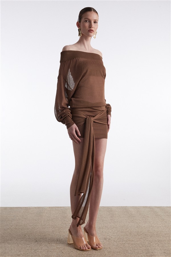 NR KNITTED MINI DRESS BROWN