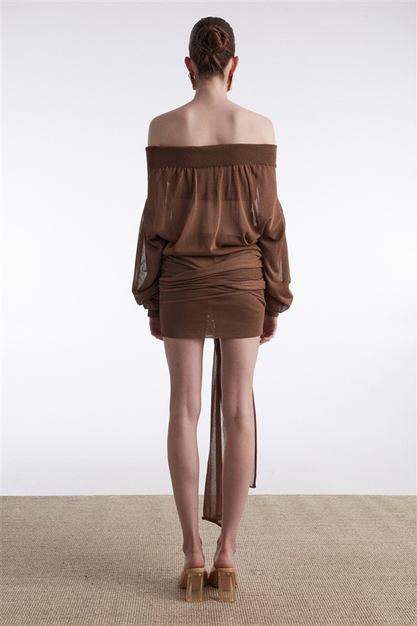 NR KNITTED MINI DRESS BROWN