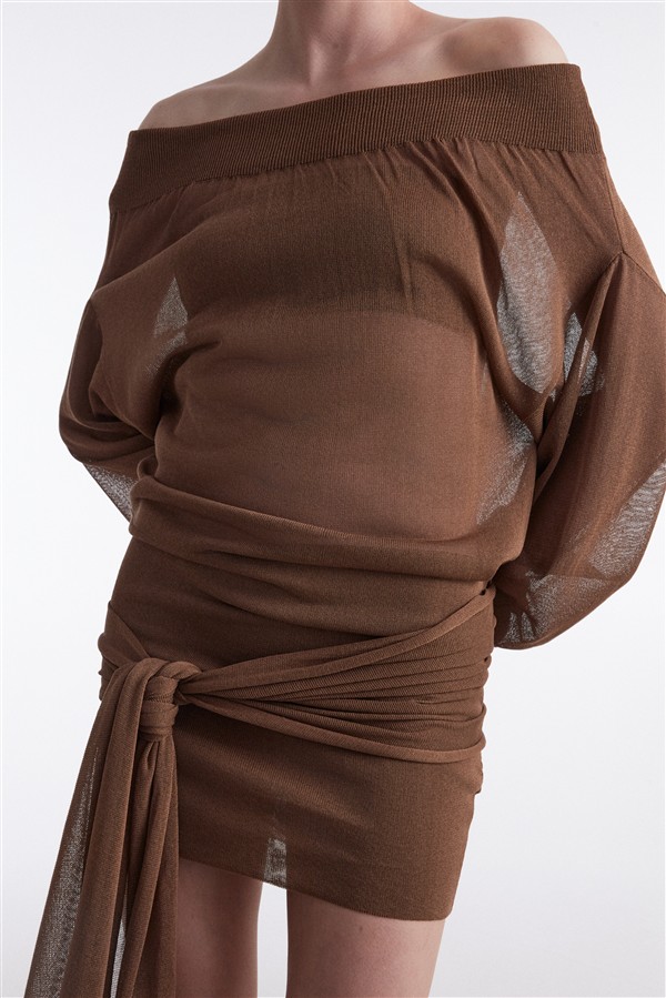 NR KNITTED MINI DRESS BROWN