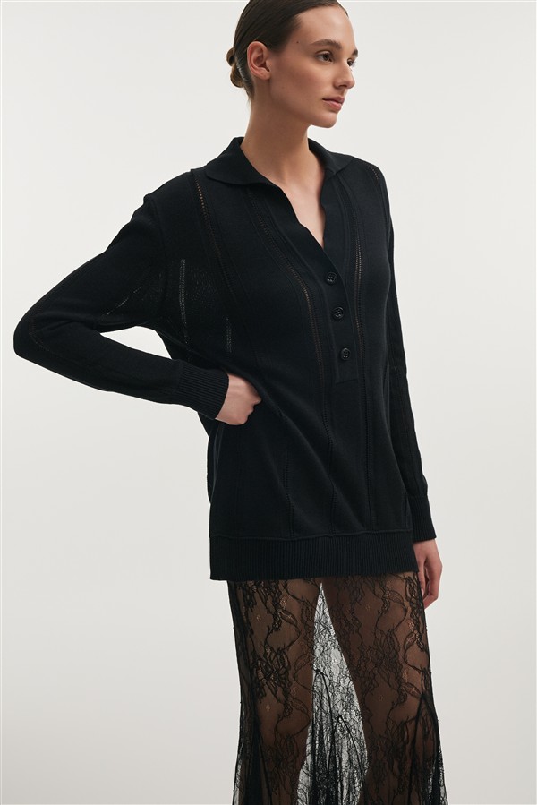NR LAUREN KNITTED LONG BLOUSE BLACK