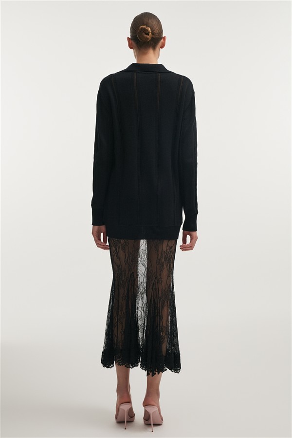 NR LAUREN KNITTED LONG BLOUSE BLACK