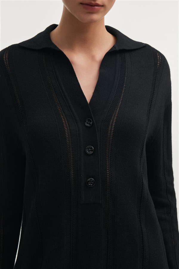 NR LAUREN KNITTED LONG BLOUSE BLACK