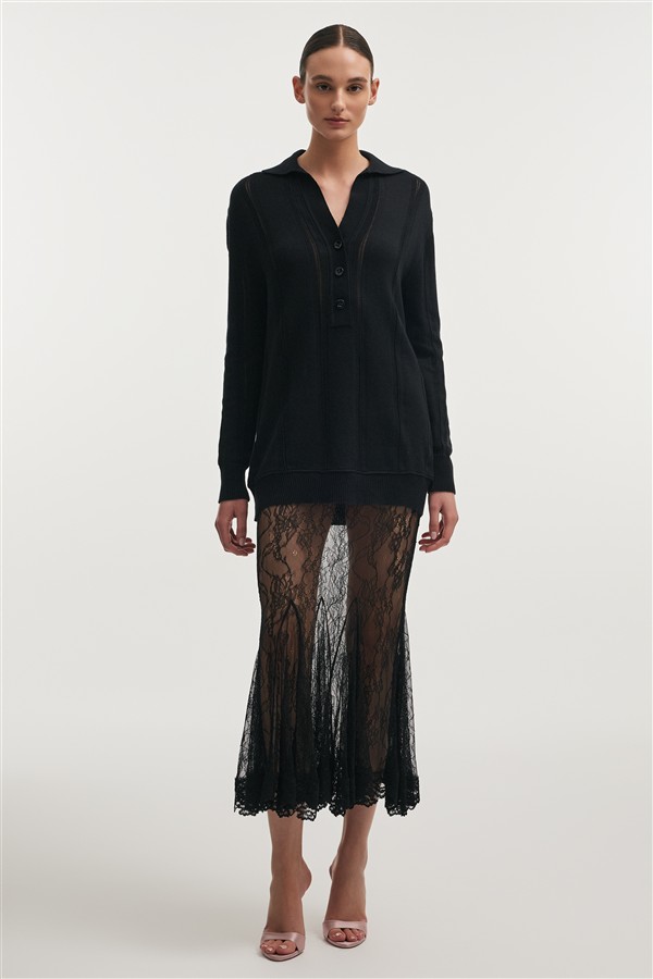 NR LAUREN KNITTED LONG BLOUSE BLACK