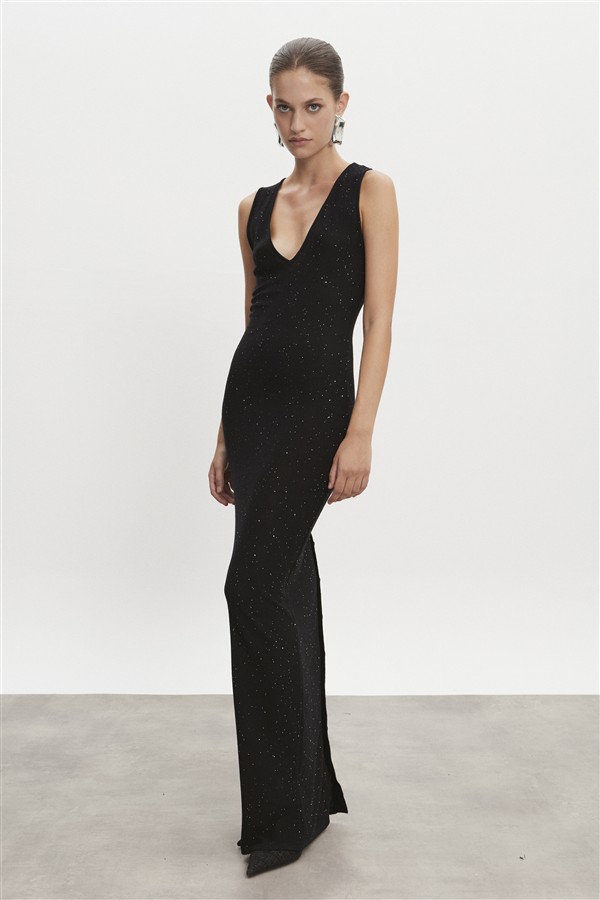 NR MAGNETIC KNITTED MAXI DRESS BLACK