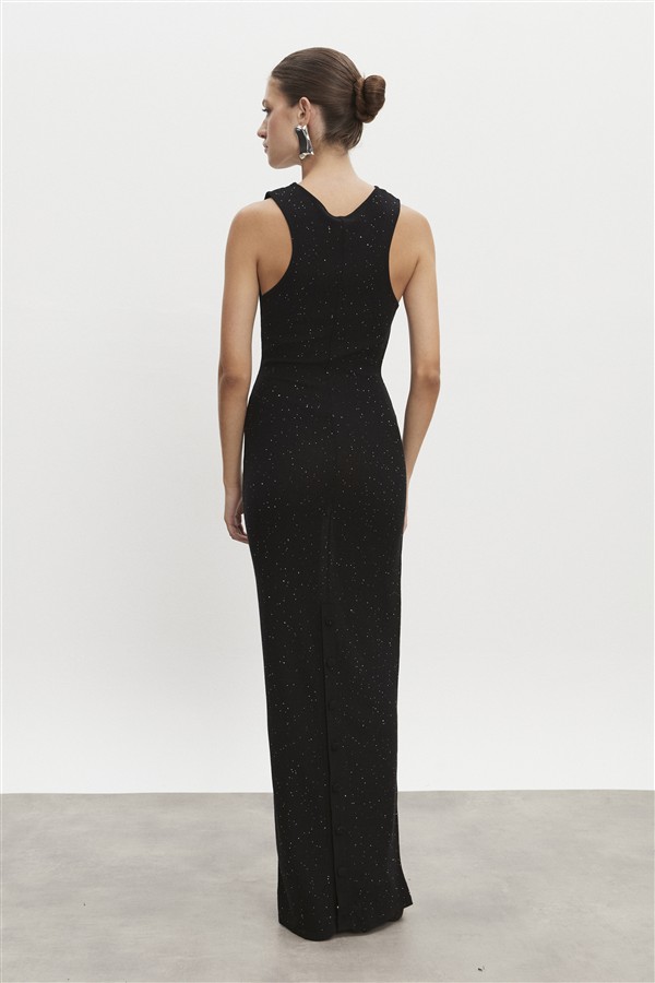 NR MAGNETIC KNITTED MAXI DRESS BLACK