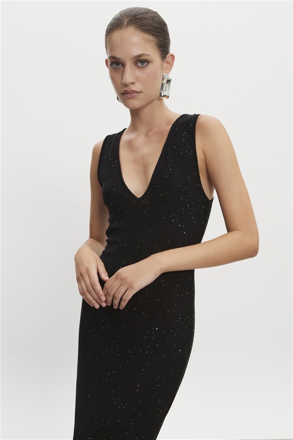 NR MAGNETIC KNITTED MAXI DRESS BLACK
