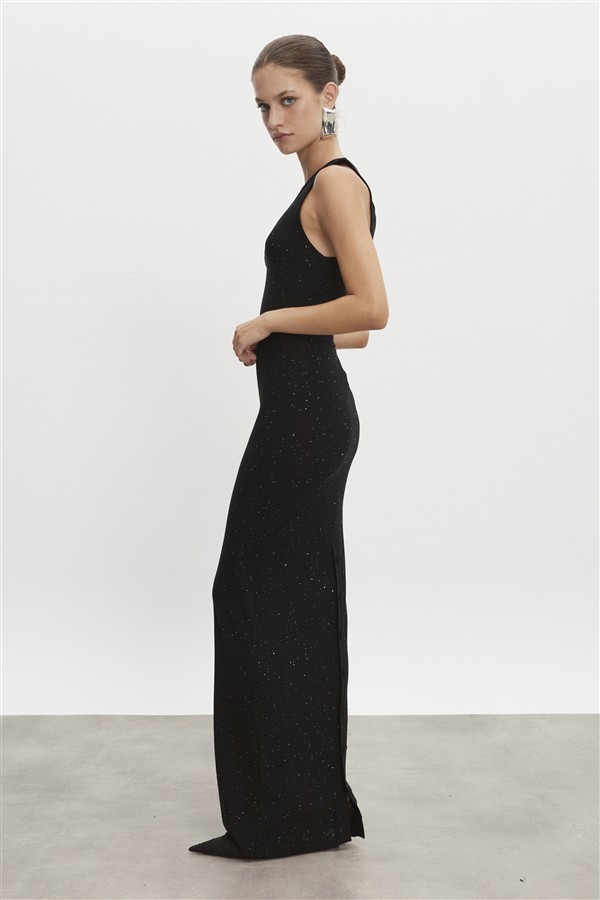 NR MAGNETIC KNITTED MAXI DRESS BLACK