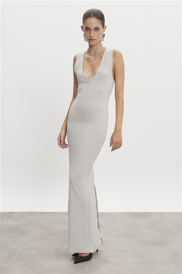 NR MAGNETIC KNITTED MAXI DRESS GREY