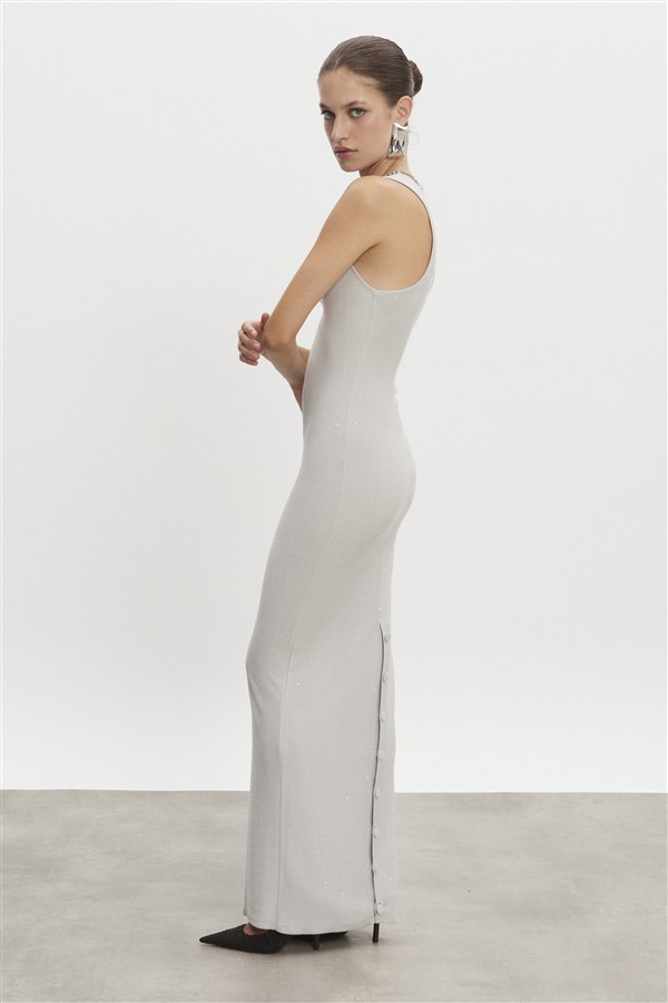 NR MAGNETIC KNITTED MAXI DRESS GREY