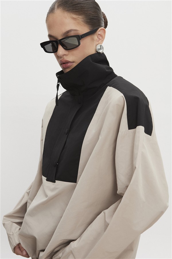 NR PAOLO WIND ANORAK WOMAN GREIGE-BLACK