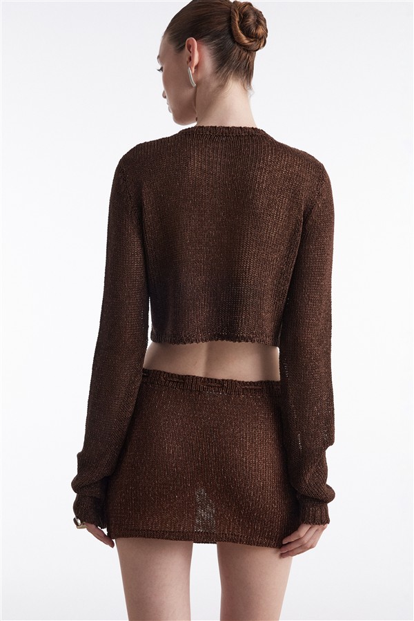 NR VOYAGE KNITTED CROP TOP BROWN