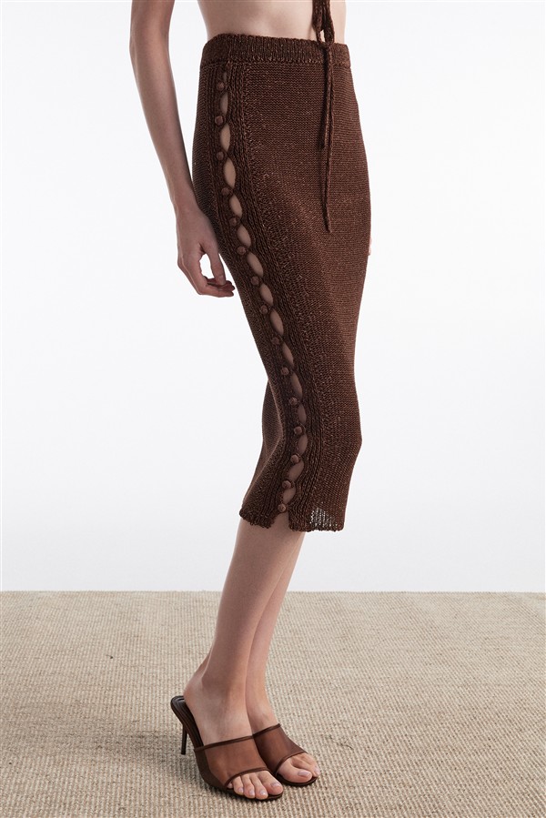 NR VOYAGE KNITTED MIDI SKIRT BROWN