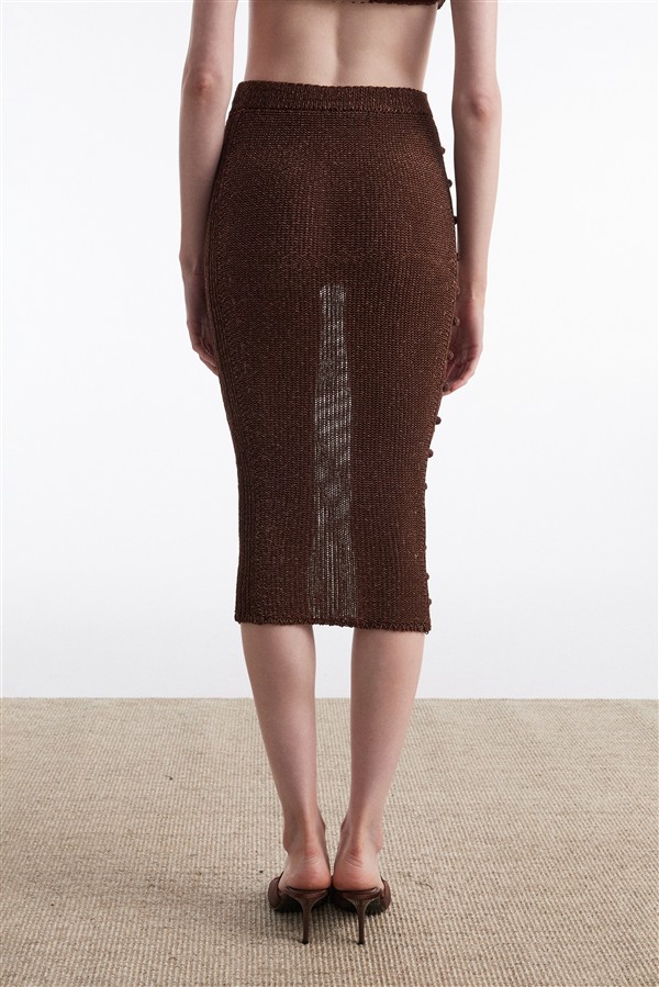 NR VOYAGE KNITTED MIDI SKIRT BROWN