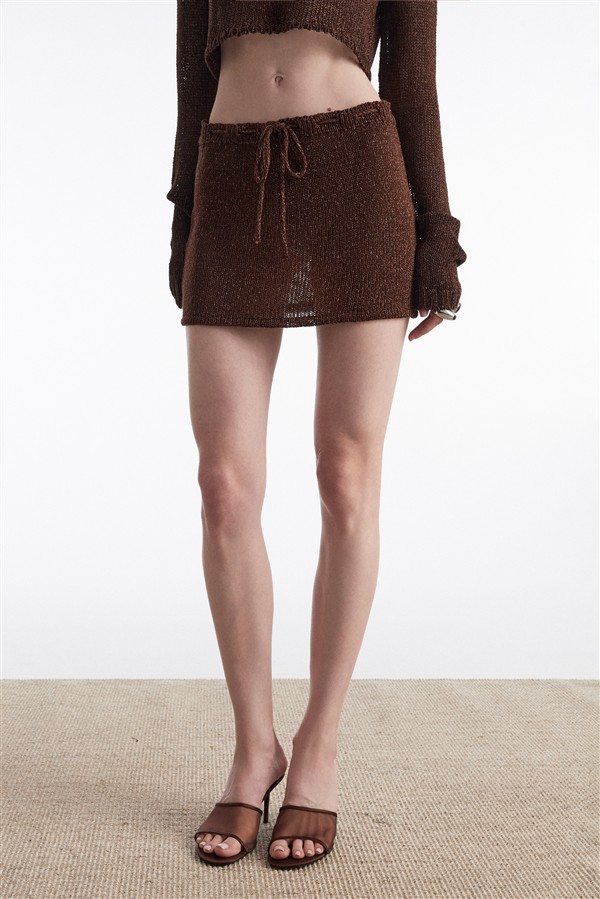 NR VOYAGE KNITTED MINI SKIRT BROWN