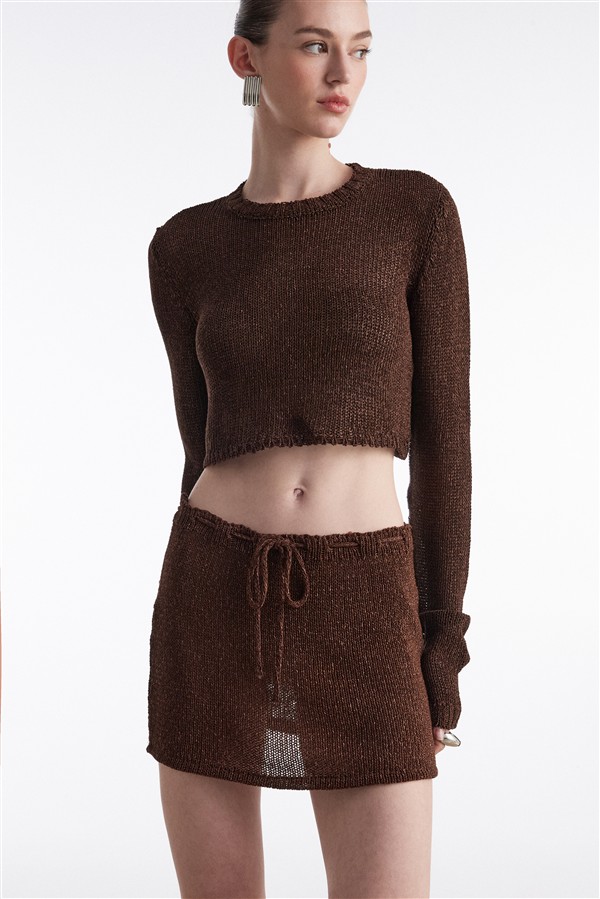 NR VOYAGE KNITTED MINI SKIRT BROWN