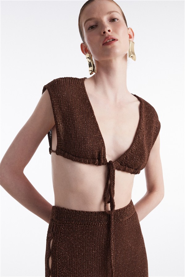 NR VOYAGE KNITTED TOP BROWN