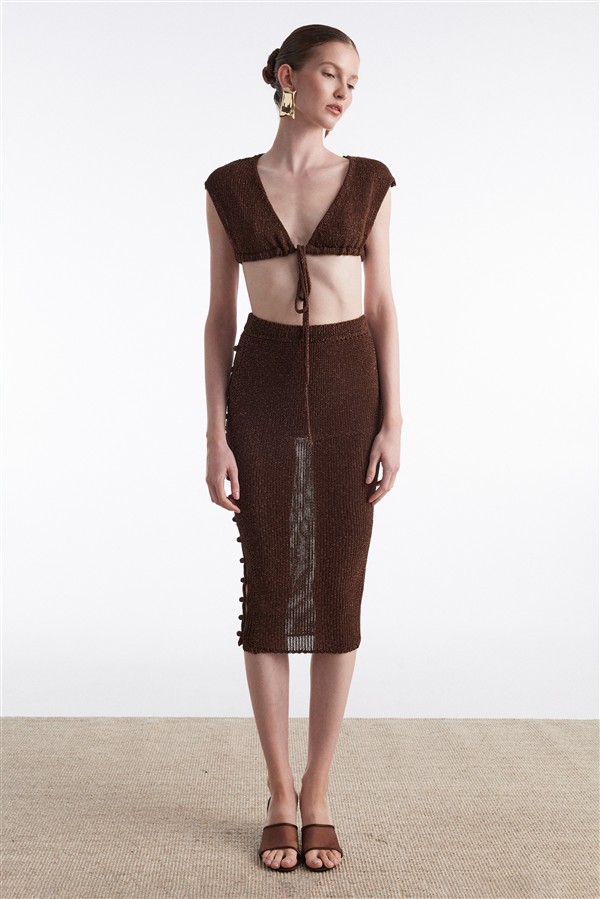 NR VOYAGE KNITTED TOP BROWN