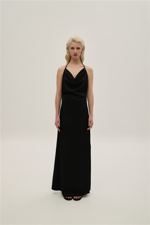 COMBOS 019 MAXI SATIN DRESS BLACK