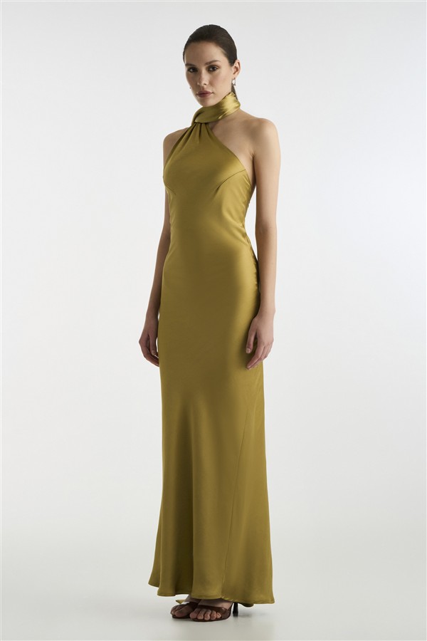 STUDIO 83 SATIN LONG DRESS LIME