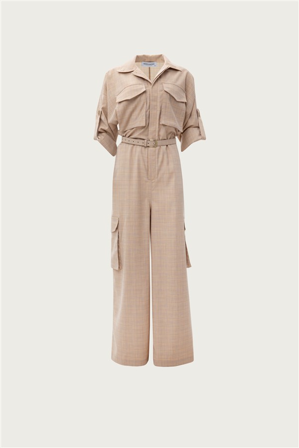 VK BEIGE CHEQUERED JUMPSUIT