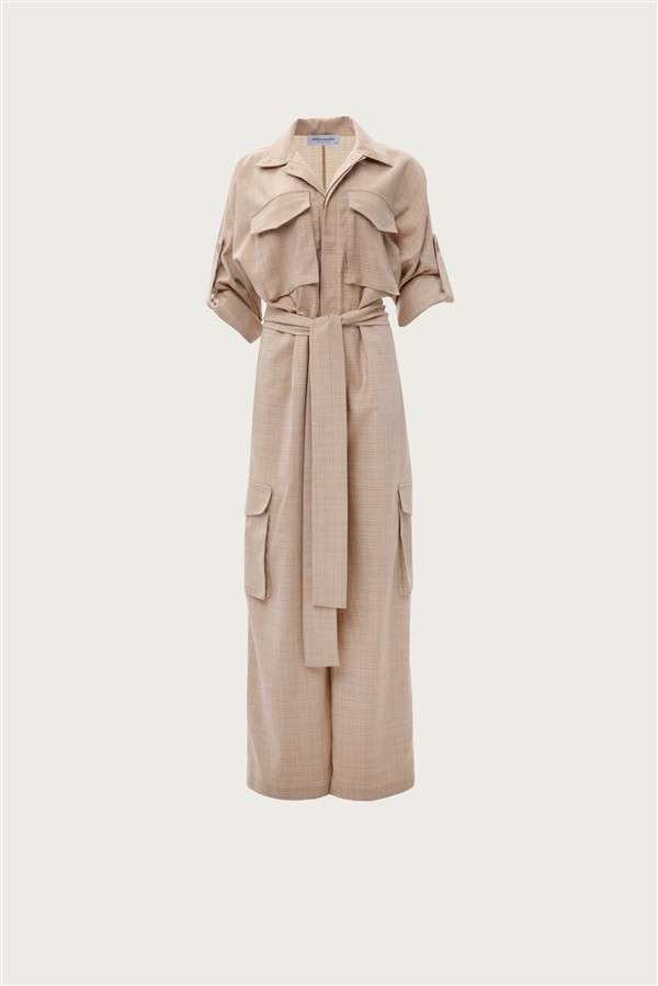 VK BEIGE CHEQUERED JUMPSUIT