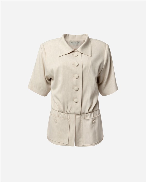 VK BEIGE SHORT SLEEVE TAILORED TOP