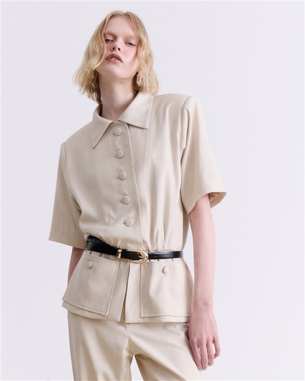 VK BEIGE SHORT SLEEVE TAILORED TOP