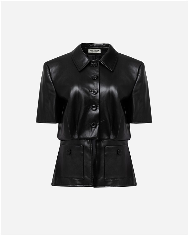 VK BLACK FAUX LEATHER SHORT SLEEVE TOP