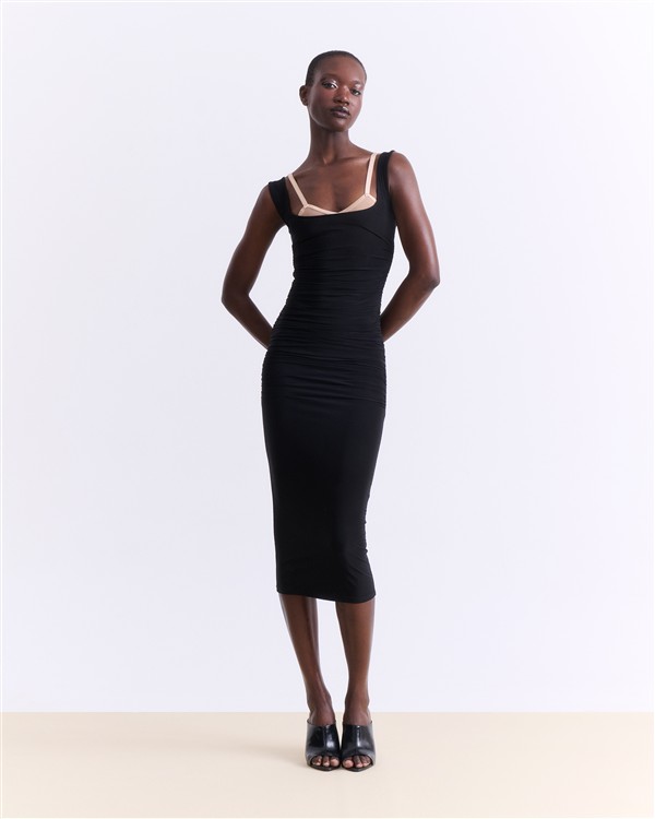 VK BLACK FITTED MIDI DRESS