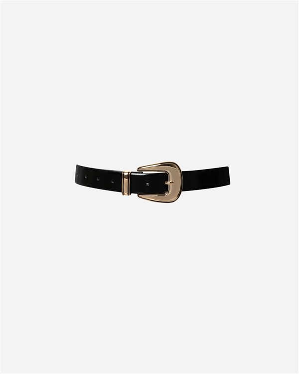 VK BLACK LEATHER BELT WITH GOLD BUCKLE