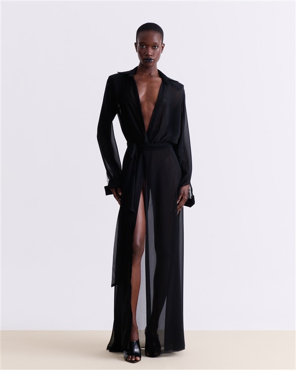 VK BLACK SILK SHEER MAXI DRESS
