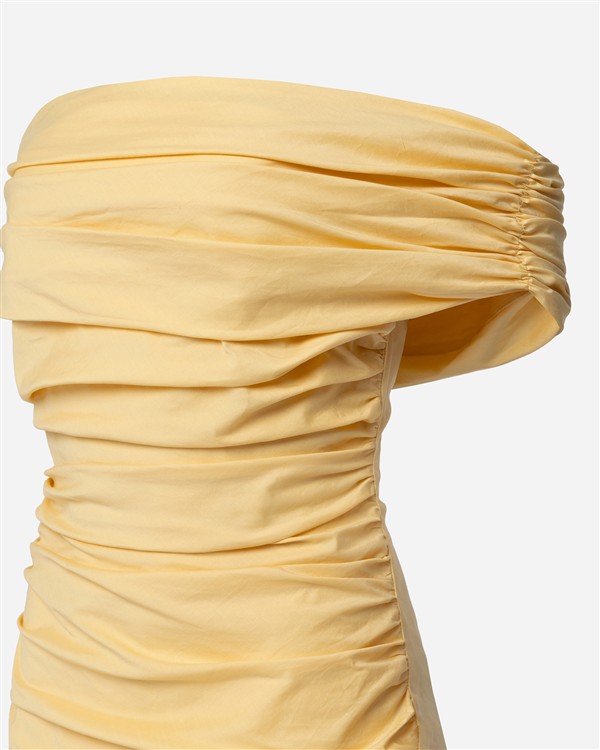 VK BUTTER YELLOW DRAPED MIDI DRESS