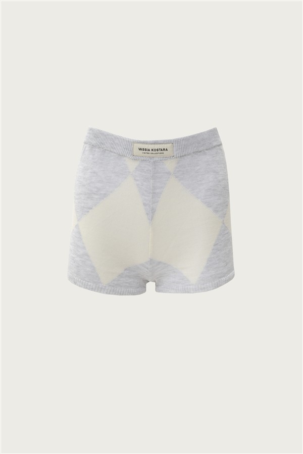 VK ECRU KNITTED SHORTS / RHOMBUS PATTERN