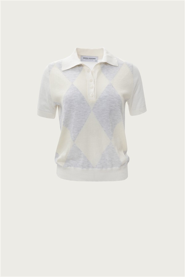 VK ECRU POLO KNITTED T-SHIRT / RHOMBUS
