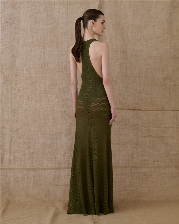 VK KHAKI CROCHETED MAXI DRESS