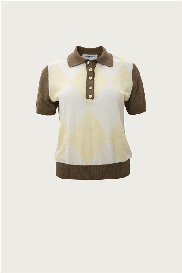 VK OLIVE POLO T-SHIRT / RHOMBUS PATTERN OLIVE