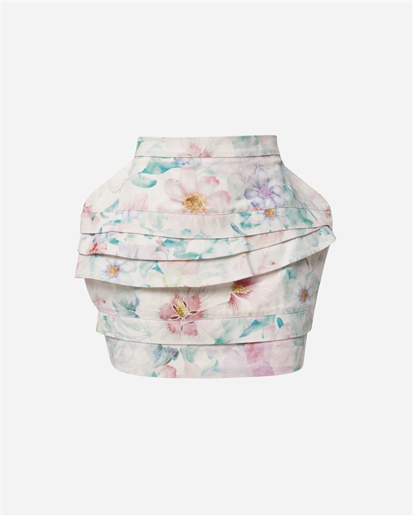 VK PASTEL FLORAL PRINT DENIM MINI SKIRT