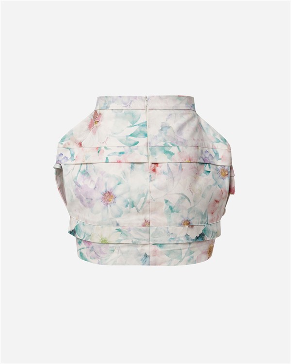 VK PASTEL FLORAL PRINT DENIM MINI SKIRT