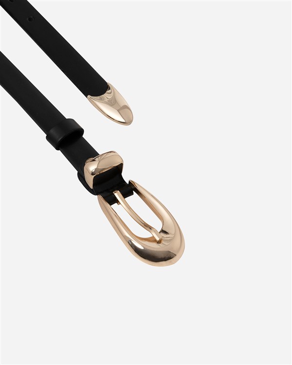 VK SLIM LEATHER BELT WITH GOLD BUCKLE