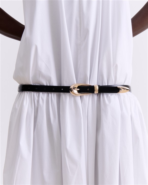 VK SLIM LEATHER BELT WITH GOLD BUCKLE