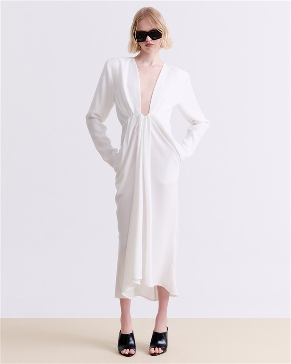 VK WHITE DRAPED MIDI DRESS