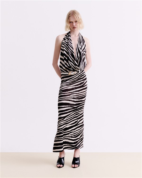 VK ZEBRA PRINT COWL NECK DRESS