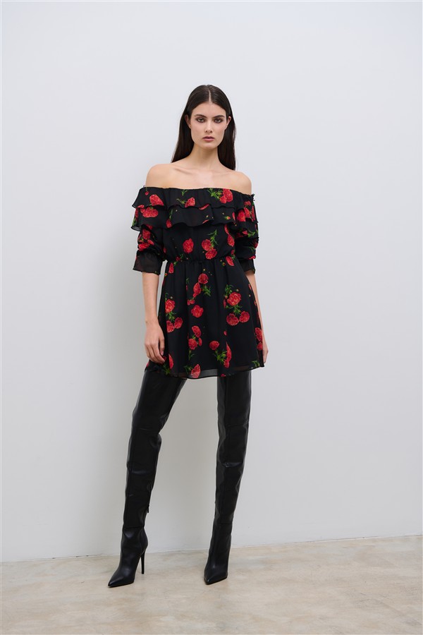 COMBOS 039 CARNATION DREAM RUFFLE DRESS BLACK