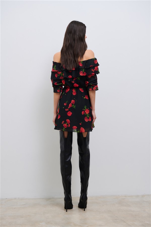 COMBOS 039 CARNATION DREAM RUFFLE DRESS BLACK