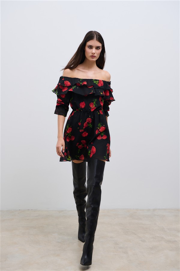 COMBOS 039 CARNATION DREAM RUFFLE DRESS BLACK